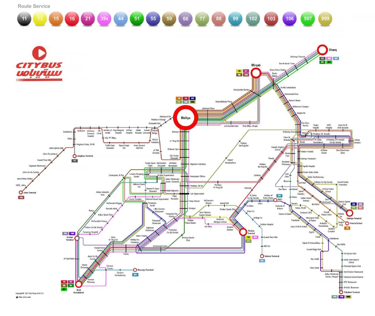koeweit-stad met de bus 999 route kaart