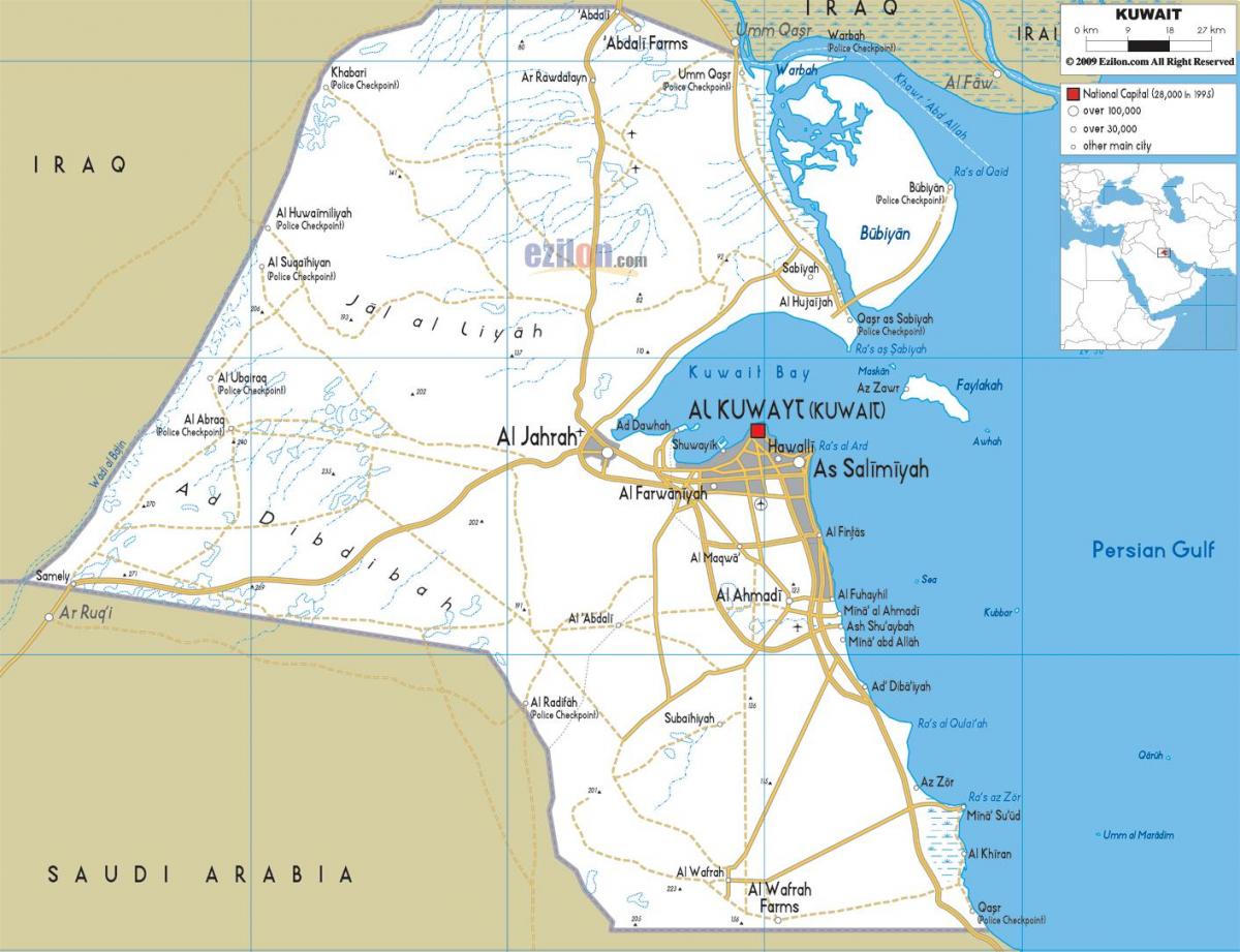 koeweit-stad kaart van de wegen